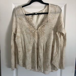 Long sleeve detailed cream and gold blouse